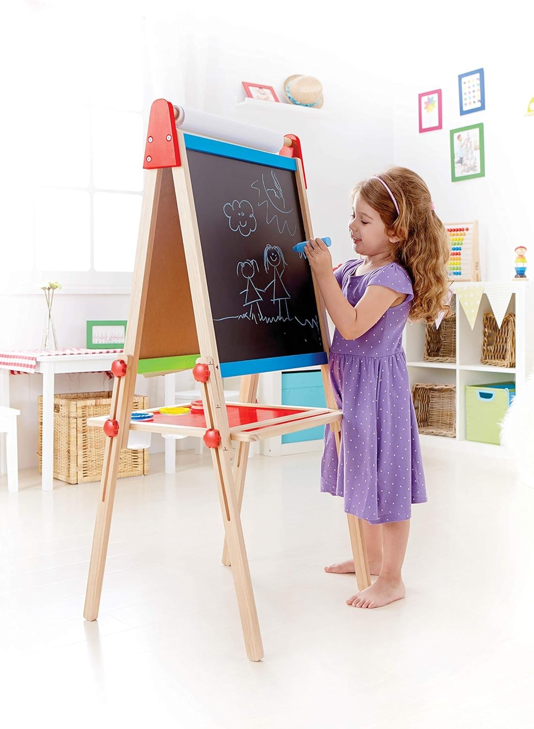 Award Winning Hape All-in-One Wooden Kid's Art Easel with Paper Roll and Accessories Cream, L: 18.9, W: 15.9, H: 41.8 inch