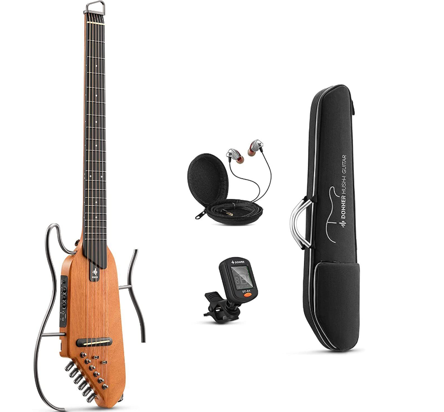 Donner HUSH Acoustic Electric Travel Guitar Headless Silent Pratice | Refurb